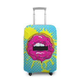Чехол для чемодана 3D с принтом Donut lips в Петрозаводске, 86% полиэфир, 14% спандекс | двустороннее нанесение принта, прорези для ручек и колес | donut | kiss | lips | pop art | splash | sweet | брызги | губы | пончик | поп арт