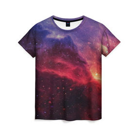Женская футболка 3D с принтом Звездная ночь в Петрозаводске, 100% полиэфир ( синтетическое хлопкоподобное полотно) | прямой крой, круглый вырез горловины, длина до линии бедер | abstraction | cosmos | nebula | space | star | universe | абстракция | вселенная | звезды | космос | мир | планеты