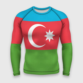 Мужской рашгард 3D с принтом Азербайджан в Петрозаводске,  |  | azerbaijan | azrbaycan | звезда | ислам | полумесяц | флаг