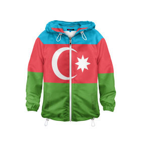 Детская ветровка 3D с принтом Азербайджан в Петрозаводске, 100% полиэстер | подол и капюшон оформлены резинкой с фиксаторами, по бокам два кармана без застежек, один потайной карман на груди | azerbaijan | azrbaycan | звезда | ислам | полумесяц | флаг