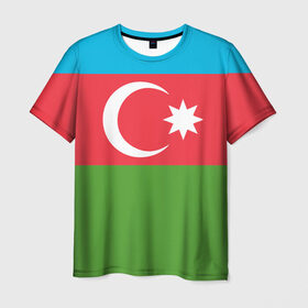 Мужская футболка 3D с принтом Азербайджан в Петрозаводске, 100% полиэфир | прямой крой, круглый вырез горловины, длина до линии бедер | azerbaijan | azrbaycan | звезда | ислам | полумесяц | флаг