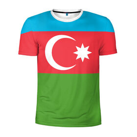 Мужская футболка 3D спортивная с принтом Азербайджан в Петрозаводске, 100% полиэстер с улучшенными характеристиками | приталенный силуэт, круглая горловина, широкие плечи, сужается к линии бедра | azerbaijan | azrbaycan | звезда | ислам | полумесяц | флаг