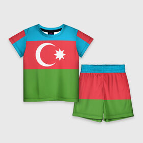 Детский костюм с шортами 3D с принтом Азербайджан в Петрозаводске,  |  | azerbaijan | azrbaycan | звезда | ислам | полумесяц | флаг