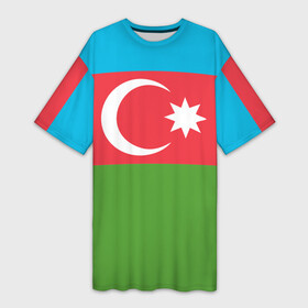 Платье-футболка 3D с принтом Азербайджан в Петрозаводске,  |  | azerbaijan | azrbaycan | звезда | ислам | полумесяц | флаг