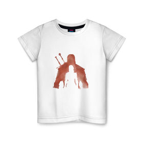 Детская футболка хлопок с принтом The Whitcher в Петрозаводске, 100% хлопок | круглый вырез горловины, полуприлегающий силуэт, длина до линии бедер | hunt | wild | ведьмак | геральт | дикая | краска | красный | охота | силуэт | цири
