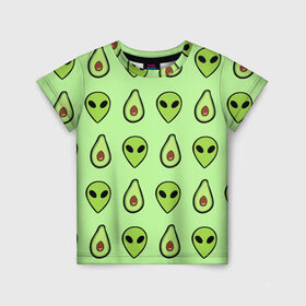 Детская футболка 3D с принтом Green в Петрозаводске, 100% гипоаллергенный полиэфир | прямой крой, круглый вырез горловины, длина до линии бедер, чуть спущенное плечо, ткань немного тянется | alien | food | vegetarian | авокадо | вегетарианство | еда | пришелец
