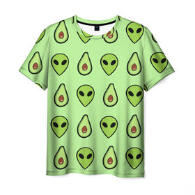 Мужская футболка 3D с принтом Green в Петрозаводске, 100% полиэфир | прямой крой, круглый вырез горловины, длина до линии бедер | alien | food | vegetarian | авокадо | вегетарианство | еда | пришелец