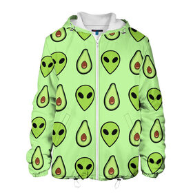 Мужская куртка 3D с принтом Green в Петрозаводске, ткань верха — 100% полиэстер, подклад — флис | прямой крой, подол и капюшон оформлены резинкой с фиксаторами, два кармана без застежек по бокам, один большой потайной карман на груди. Карман на груди застегивается на липучку | alien | food | vegetarian | авокадо | вегетарианство | еда | пришелец