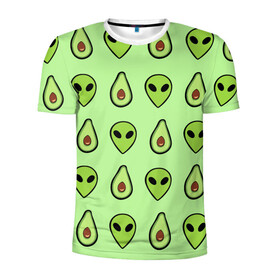 Мужская футболка 3D спортивная с принтом Green в Петрозаводске, 100% полиэстер с улучшенными характеристиками | приталенный силуэт, круглая горловина, широкие плечи, сужается к линии бедра | alien | food | vegetarian | авокадо | вегетарианство | еда | пришелец