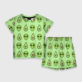 Детский костюм с шортами 3D с принтом Green в Петрозаводске,  |  | alien | food | vegetarian | авокадо | вегетарианство | еда | пришелец