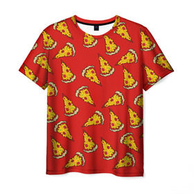 Мужская футболка 3D с принтом Pizza red в Петрозаводске, 100% полиэфир | прямой крой, круглый вырез горловины, длина до линии бедер | fast food | pizza | еда | пицца | фастфуд