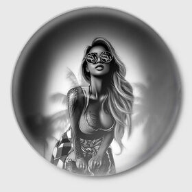Значок с принтом Trap girl в Петрозаводске,  металл | круглая форма, металлическая застежка в виде булавки | девушка | мода | пляж | стиль