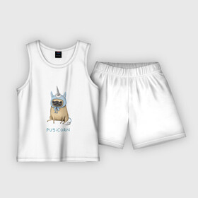 Детская пижама с шортами хлопок с принтом мопс единогор в Петрозаводске,  |  | corn | pugicorn | мемес | милота | мопс | радуга | свэг | собака. единорог | шапка | шапочка