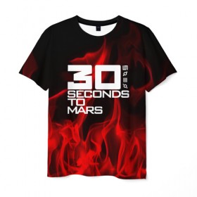 Мужская футболка 3D с принтом 30 Seconds to Mars in fire в Петрозаводске, 100% полиэфир | прямой крой, круглый вырез горловины, длина до линии бедер | Тематика изображения на принте: 30 seconds to mars | punk | rock | альтернативный хип хоп | группа | инди поп | музыка | музыкальное произведение | ноты | панк | регги | рок | синти поп