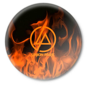 Значок с принтом Linkin park in fire в Петрозаводске,  металл | круглая форма, металлическая застежка в виде булавки | linkin park | logo | music | pop | rock | usa | альтернатива | америка | металл | музыка | музыкальный | поп | рок | честер беннингтон