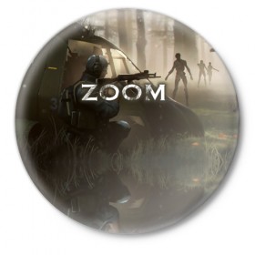 Значок с принтом Zoom в Петрозаводске,  металл | круглая форма, металлическая застежка в виде булавки | Тематика изображения на принте: 