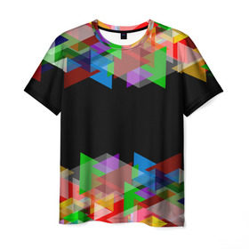 Мужская футболка 3D с принтом Калейдоскоп чёрный в Петрозаводске, 100% полиэфир | прямой крой, круглый вырез горловины, длина до линии бедер | калейдоскоп | мозаика | разноцветный | черный | яркий