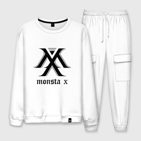 Мужской костюм хлопок с принтом MONSTA X_4 в Петрозаводске, 100% хлопок | на свитшоте круглая горловина, мягкая резинка по низу. Брюки заужены к низу, на них два вида карманов: два “обычных” по бокам и два объемных, с клапанами, расположенные ниже линии бедра. Брюки с мягкой трикотажной резинкой на поясе и по низу штанин. В поясе для дополнительного комфорта — широкие завязки | monsta x | монст х