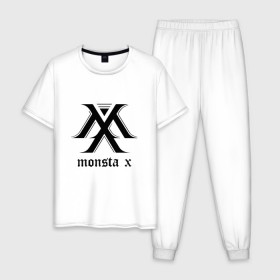 Мужская пижама хлопок с принтом MONSTA X_4 в Петрозаводске, 100% хлопок | брюки и футболка прямого кроя, без карманов, на брюках мягкая резинка на поясе и по низу штанин
 | monsta x | монст х