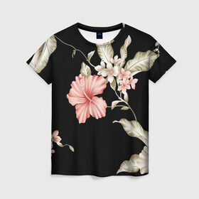 Женская футболка 3D с принтом цветок абстракция в Петрозаводске, 100% полиэфир ( синтетическое хлопкоподобное полотно) | прямой крой, круглый вырез горловины, длина до линии бедер | цветок | цветок на черном