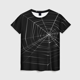 Женская футболка 3D с принтом Паутина в Петрозаводске, 100% полиэфир ( синтетическое хлопкоподобное полотно) | прямой крой, круглый вырез горловины, длина до линии бедер | паук | сеть | черный
