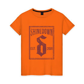 Женская футболка хлопок с принтом Shinedown est. 2001 в Петрозаводске, 100% хлопок | прямой крой, круглый вырез горловины, длина до линии бедер, слегка спущенное плечо | shinedown