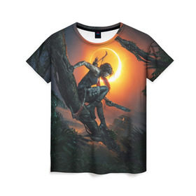 Женская футболка 3D с принтом Shadow of the Tomb Raider в Петрозаводске, 100% полиэфир ( синтетическое хлопкоподобное полотно) | прямой крой, круглый вырез горловины, длина до линии бедер | croft | lara | raider | tomb | гробниц | крофт | лара | расхитительница