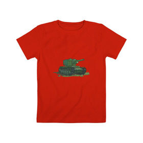 Детская футболка хлопок с принтом Танк КВ-2 в Петрозаводске, 100% хлопок | круглый вырез горловины, полуприлегающий силуэт, длина до линии бедер | shoot animation studio | shoot studio | истории танкистов | танк | танки