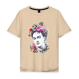 Мужская футболка хлопок Oversize с принтом Фрида Кало в Петрозаводске, 100% хлопок | свободный крой, круглый ворот, “спинка” длиннее передней части | фрида кало
