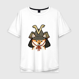 Мужская футболка хлопок Oversize с принтом Самурай в Петрозаводске, 100% хлопок | свободный крой, круглый ворот, “спинка” длиннее передней части | доге | китай | лайка | лиса | собака | собачка | япония