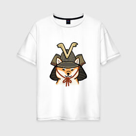 Женская футболка хлопок Oversize с принтом Самурай в Петрозаводске, 100% хлопок | свободный крой, круглый ворот, спущенный рукав, длина до линии бедер
 | доге | китай | лайка | лиса | собака | собачка | япония