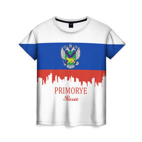 Женская футболка 3D с принтом PRIMORYE (Приморье) в Петрозаводске, 100% полиэфир ( синтетическое хлопкоподобное полотно) | прямой крой, круглый вырез горловины, длина до линии бедер | Тематика изображения на принте: 