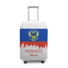 Чехол для чемодана 3D с принтом PRIMORYE (Приморье) в Петрозаводске, 86% полиэфир, 14% спандекс | двустороннее нанесение принта, прорези для ручек и колес | Тематика изображения на принте: 
