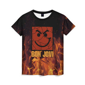 Женская футболка 3D с принтом Bon Jovi в Петрозаводске, 100% полиэфир ( синтетическое хлопкоподобное полотно) | прямой крой, круглый вырез горловины, длина до линии бедер | 