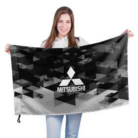 Флаг 3D с принтом Mitsubishi sport geometry в Петрозаводске, 100% полиэстер | плотность ткани — 95 г/м2, размер — 67 х 109 см. Принт наносится с одной стороны |  машина | марка | митсубиси