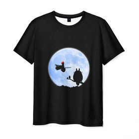 Мужская футболка 3D с принтом Totoro and the moon в Петрозаводске, 100% полиэфир | прямой крой, круглый вырез горловины, длина до линии бедер | anime | moon | myneighbortotoro | night | stars | totoro | аниме | звезды | канта | кодомо | котобус | кусакабэ | луна | мэй | ночь | сусуватари | тацуо | тоторо | хаяомиядзаки | ясуко