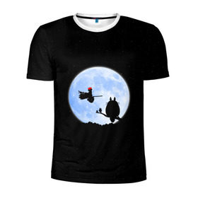 Мужская футболка 3D спортивная с принтом Totoro and the moon в Петрозаводске, 100% полиэстер с улучшенными характеристиками | приталенный силуэт, круглая горловина, широкие плечи, сужается к линии бедра | Тематика изображения на принте: anime | moon | myneighbortotoro | night | stars | totoro | аниме | звезды | канта | кодомо | котобус | кусакабэ | луна | мэй | ночь | сусуватари | тацуо | тоторо | хаяомиядзаки | ясуко