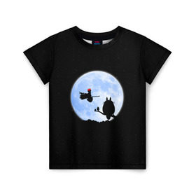 Детская футболка 3D с принтом Totoro and the moon в Петрозаводске, 100% гипоаллергенный полиэфир | прямой крой, круглый вырез горловины, длина до линии бедер, чуть спущенное плечо, ткань немного тянется | anime | moon | myneighbortotoro | night | stars | totoro | аниме | звезды | канта | кодомо | котобус | кусакабэ | луна | мэй | ночь | сусуватари | тацуо | тоторо | хаяомиядзаки | ясуко