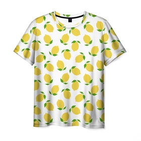 Мужская футболка 3D с принтом Лимоны в Петрозаводске, 100% полиэфир | прямой крой, круглый вырез горловины, длина до линии бедер | food | lemon | vegan | vegetarian | веган | вегетарианство | еда | лимон
