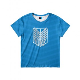 Детская футболка 3D с принтом Атака титанов в Петрозаводске, 100% гипоаллергенный полиэфир | прямой крой, круглый вырез горловины, длина до линии бедер, чуть спущенное плечо, ткань немного тянется | Тематика изображения на принте: 