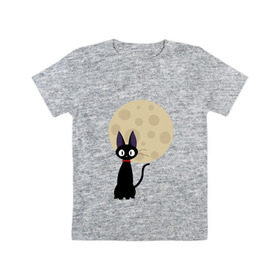 Детская футболка хлопок с принтом Luna cat в Петрозаводске, 100% хлопок | круглый вырез горловины, полуприлегающий силуэт, длина до линии бедер | ведьмина доставка | кики | хаяо миядзаки