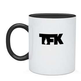 Кружка двухцветная с принтом TFK logo black в Петрозаводске, керамика | объем — 330 мл, диаметр — 80 мм. Цветная ручка и кайма сверху, в некоторых цветах — вся внутренняя часть | tfk | thousand foot krutch
