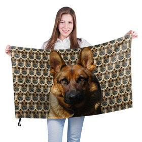 Флаг 3D с принтом Овчарка в Петрозаводске, 100% полиэстер | плотность ткани — 95 г/м2, размер — 67 х 109 см. Принт наносится с одной стороны | любимец | овчарка | пес | песик | питомец | собака | собаки