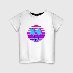 Детская футболка хлопок с принтом пальмы 80 в Петрозаводске, 100% хлопок | круглый вырез горловины, полуприлегающий силуэт, длина до линии бедер | 8 bit | восьмидесятые | новая волна | ретро вейв