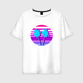 Женская футболка хлопок Oversize с принтом пальмы 80 в Петрозаводске, 100% хлопок | свободный крой, круглый ворот, спущенный рукав, длина до линии бедер
 | 8 bit | восьмидесятые | новая волна | ретро вейв