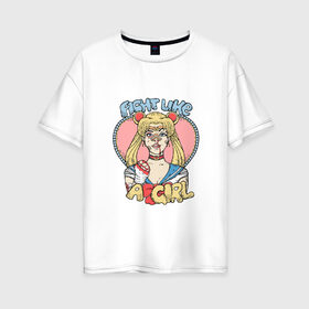 Женская футболка хлопок Oversize с принтом Сейлор Мун в Петрозаводске, 100% хлопок | свободный крой, круглый ворот, спущенный рукав, длина до линии бедер
 | sailor moon