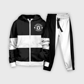 Детский костюм 3D с принтом FC Manchester United в Петрозаводске,  |  | black   white | england | football | logo | manchester united | sport | англия | арт | лига | лого | манчестер юнайтед | спорт | текстура | фк | футбол | футбольный клуб | черно белый | эмблема