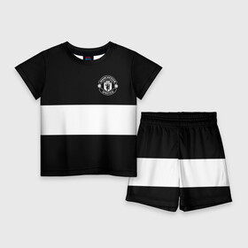 Детский костюм с шортами 3D с принтом FC Manchester United в Петрозаводске,  |  | black   white | england | football | logo | manchester united | sport | англия | арт | лига | лого | манчестер юнайтед | спорт | текстура | фк | футбол | футбольный клуб | черно белый | эмблема