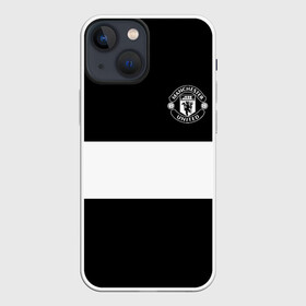 Чехол для iPhone 13 mini с принтом FC Manchester United в Петрозаводске,  |  | black   white | england | football | logo | manchester united | sport | англия | арт | лига | лого | манчестер юнайтед | спорт | текстура | фк | футбол | футбольный клуб | черно белый | эмблема