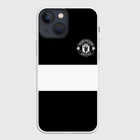 Чехол для iPhone 13 mini с принтом FC Manchester United в Петрозаводске,  |  | Тематика изображения на принте: black   white | england | football | logo | manchester united | sport | англия | арт | лига | лого | манчестер юнайтед | спорт | текстура | фк | футбол | футбольный клуб | черно белый | эмблема